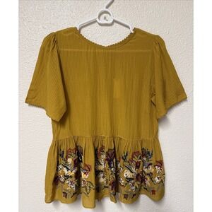 Gold Embellished Peplum Top XS  Anthropologie Dariela Boho Festival Embroidered